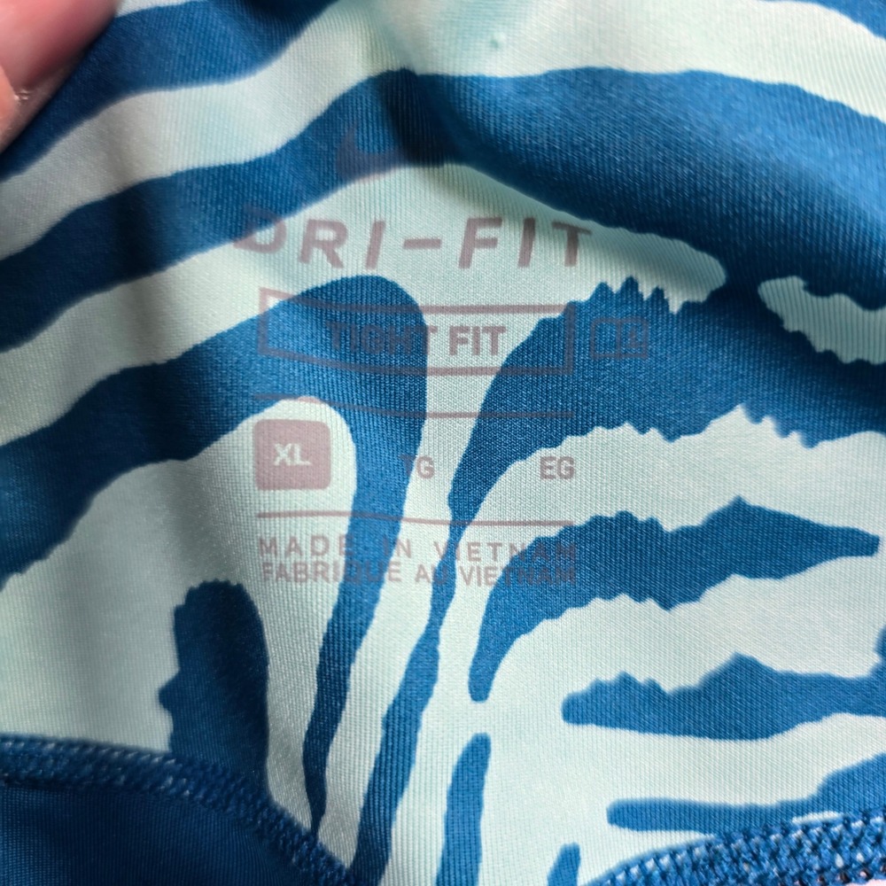 Nike Dri-FIT Leggings Girls XL Blue Teal Zebra‎ Stripe Tight Fit Dance Gym Track - Picture 4 of 9
